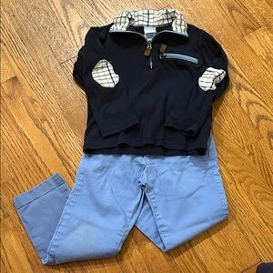 Navy and Light Blue Kids Shirt with Plaid Accents